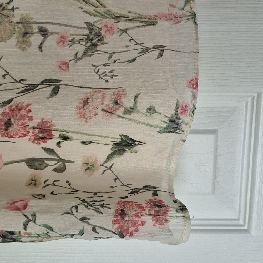 Rose + Olive Floral Long Sleeve Blouse | Cream Sheer Lined Top | Size Small - Picture 10 of 17